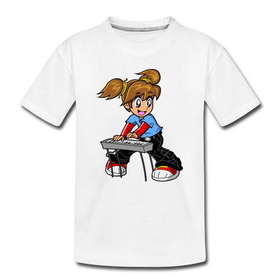 Keyboard Girl Cartoon Kids T-Shirt - white