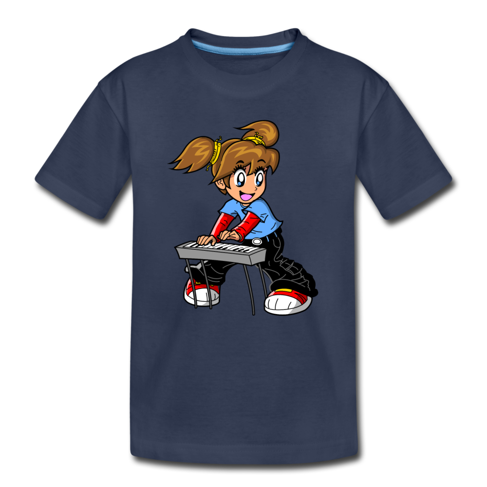 Keyboard Girl Cartoon Kids T-Shirt - navy