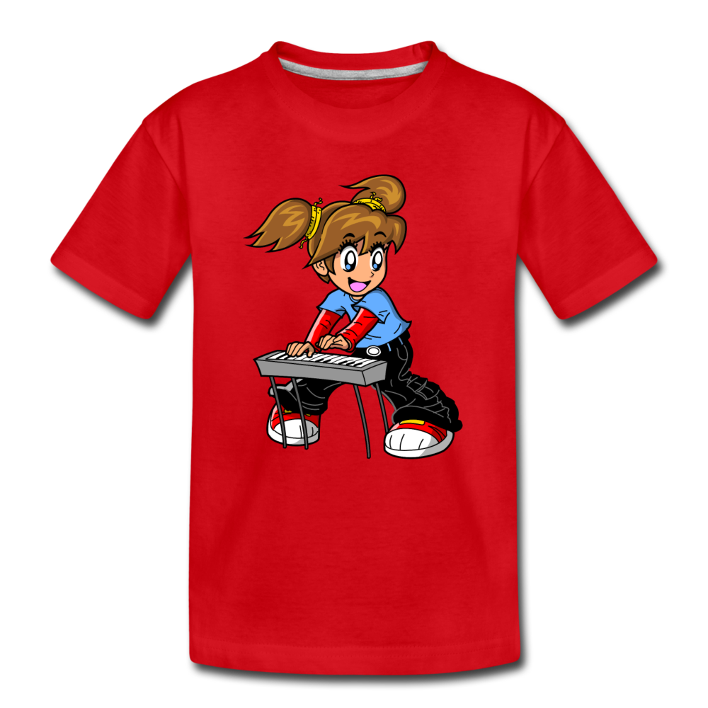 Keyboard Girl Cartoon Kids T-Shirt - red
