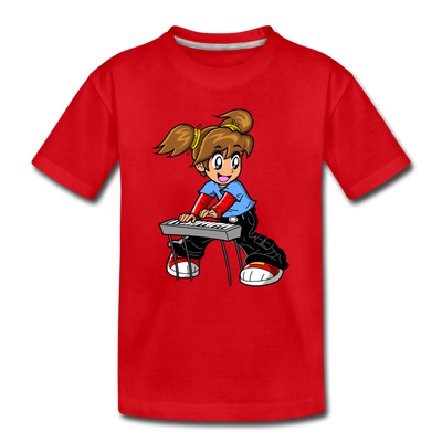 Keyboard Girl Cartoon Kids T-Shirt - red