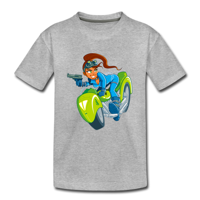 Cartoon Girl Motorcycle Kids T-Shirt - heather gray