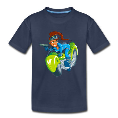 Cartoon Girl Motorcycle Kids T-Shirt - navy
