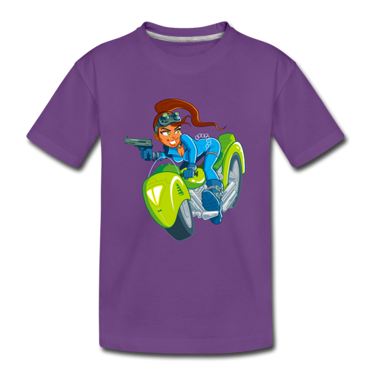 Cartoon Girl Motorcycle Kids T-Shirt - purple
