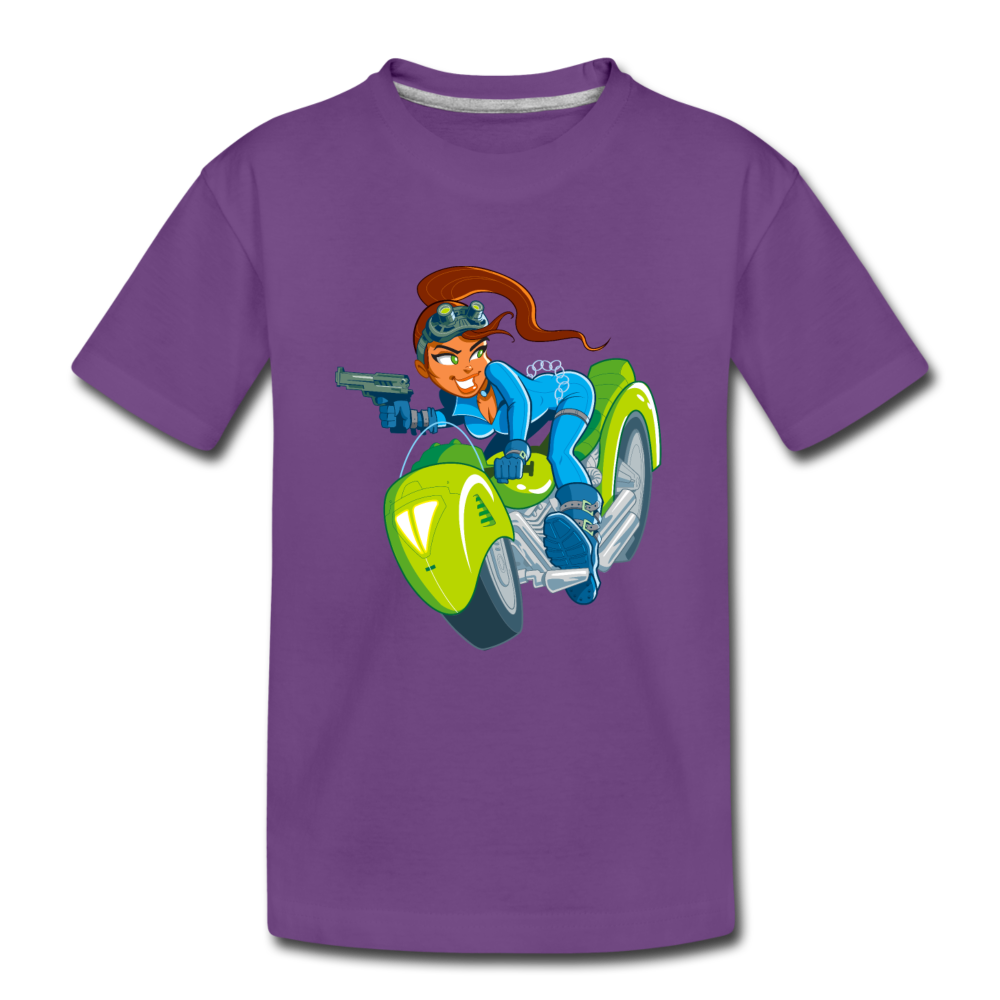 Cartoon Girl Motorcycle Kids T-Shirt - purple