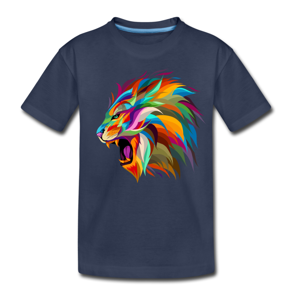 Colorful Abstract Lion Kids T-Shirt - navy