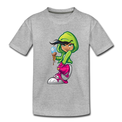 Ice Cream Cone Girl Cartoon Kids T-Shirt - heather gray