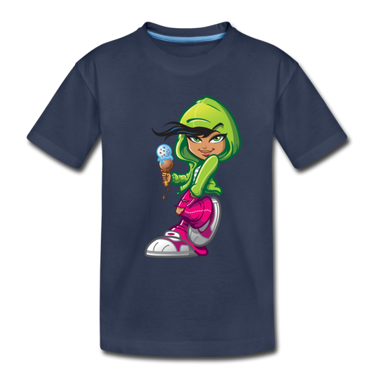 Ice Cream Cone Girl Cartoon Kids T-Shirt - navy