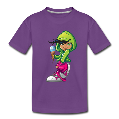 Ice Cream Cone Girl Cartoon Kids T-Shirt - purple