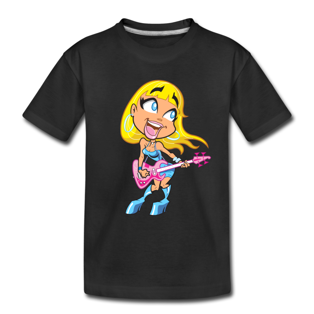 Guitar Girl Cartoon Kids T-Shirt - black