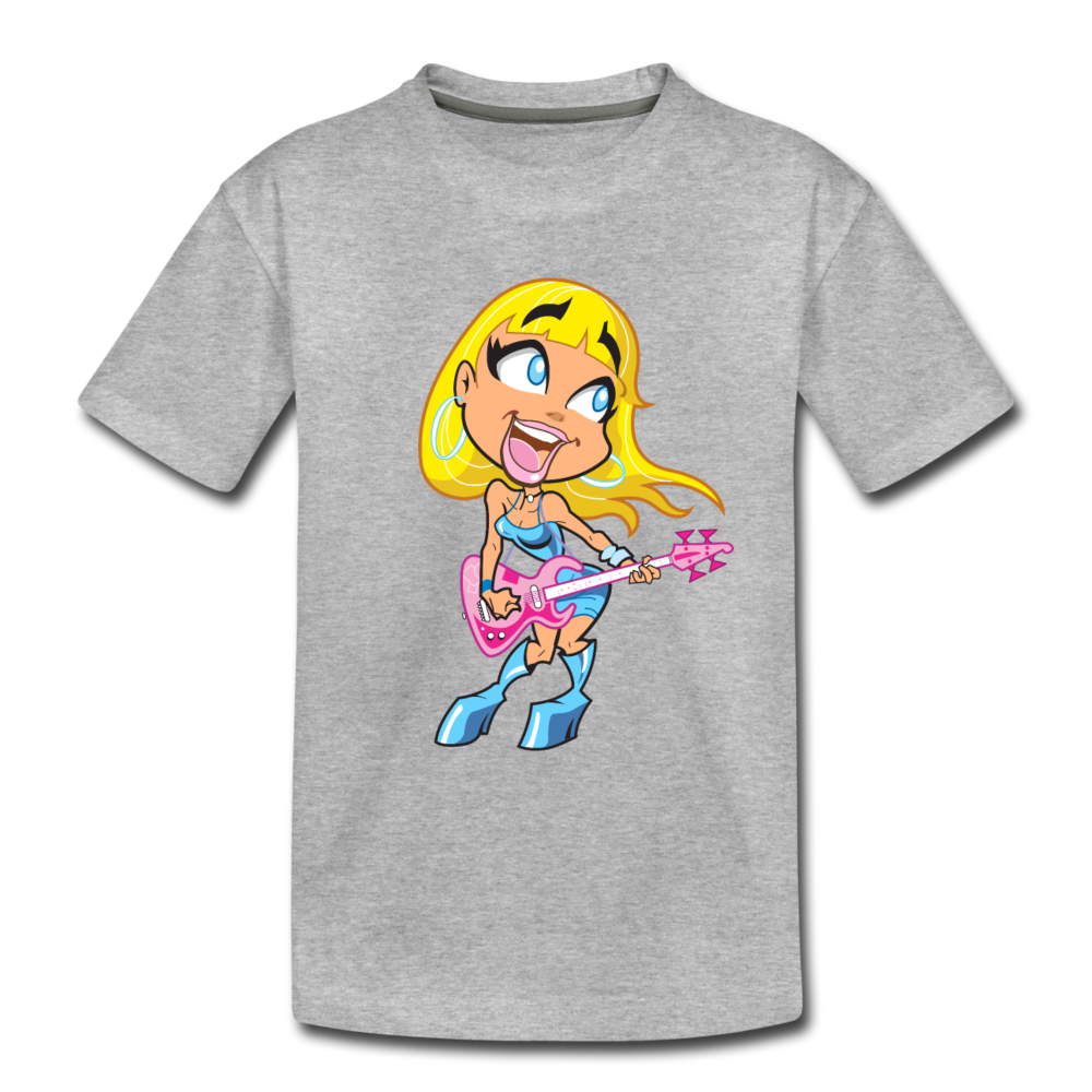 Guitar Girl Cartoon Kids T-Shirt - heather gray