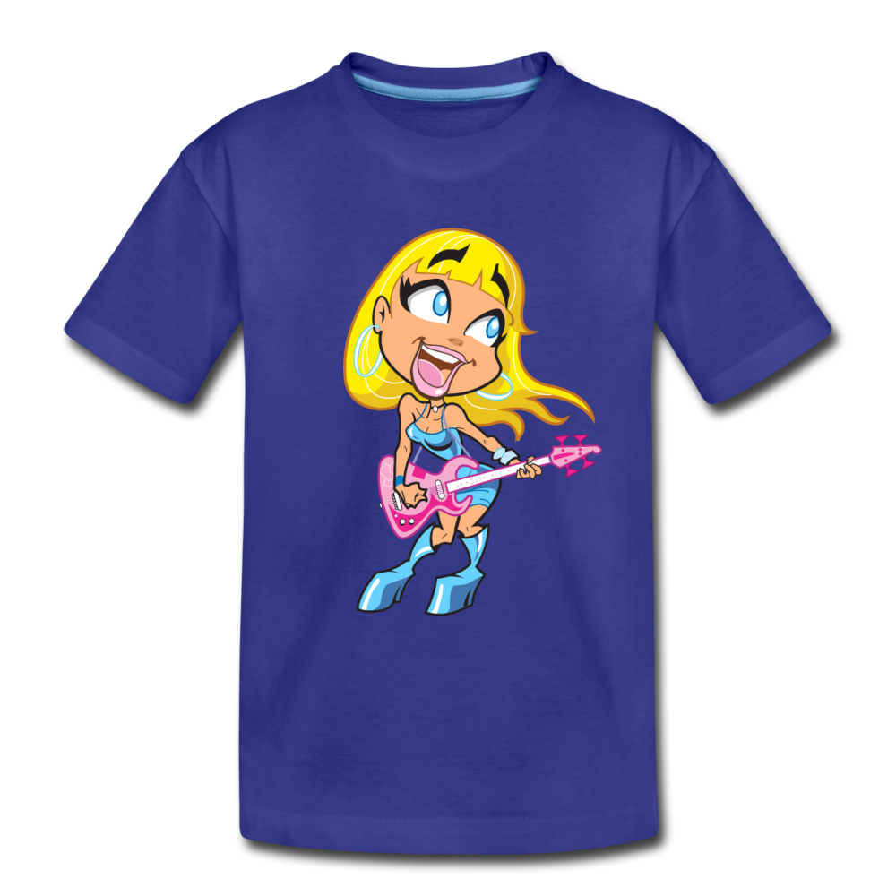 Guitar Girl Cartoon Kids T-Shirt - royal blue