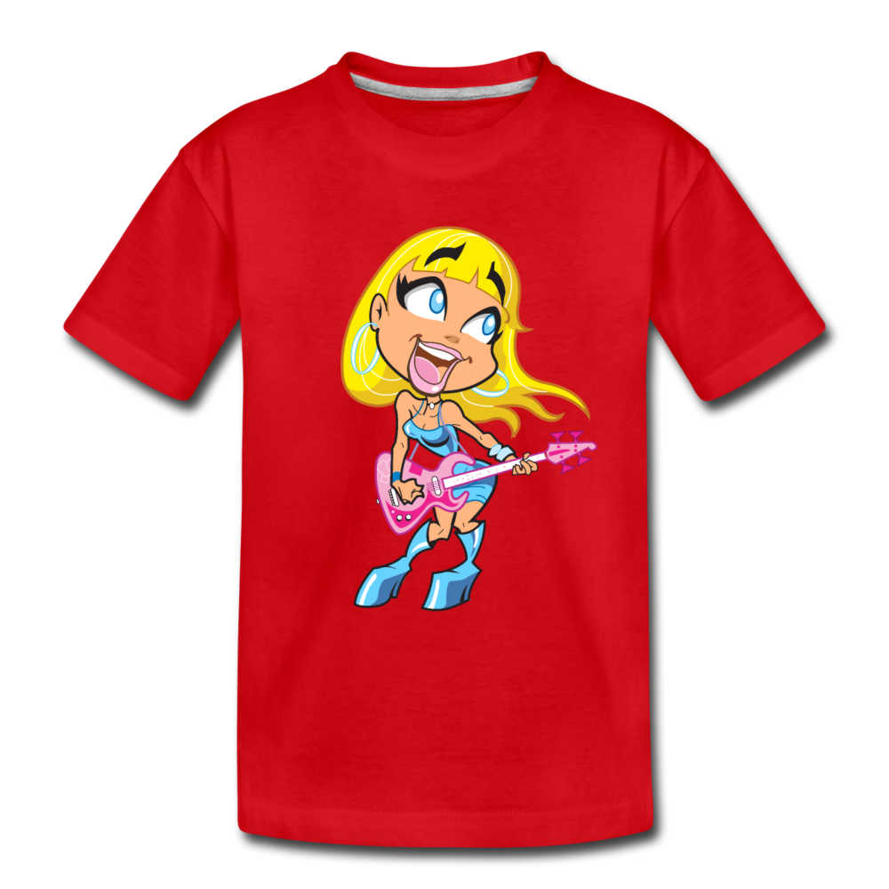 Guitar Girl Cartoon Kids T-Shirt - red