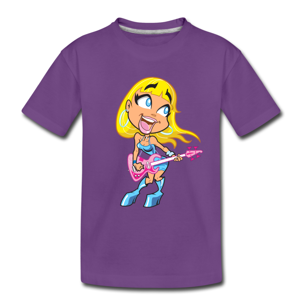 Guitar Girl Cartoon Kids T-Shirt - purple