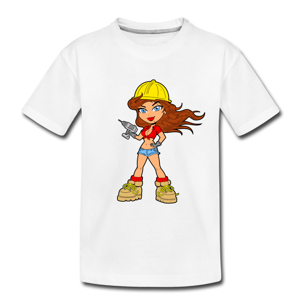 Construction Girl Cartoon Kids T-Shirt - white