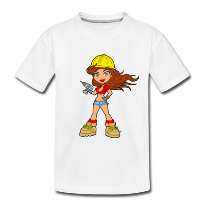 Construction Girl Cartoon Kids T-Shirt - white