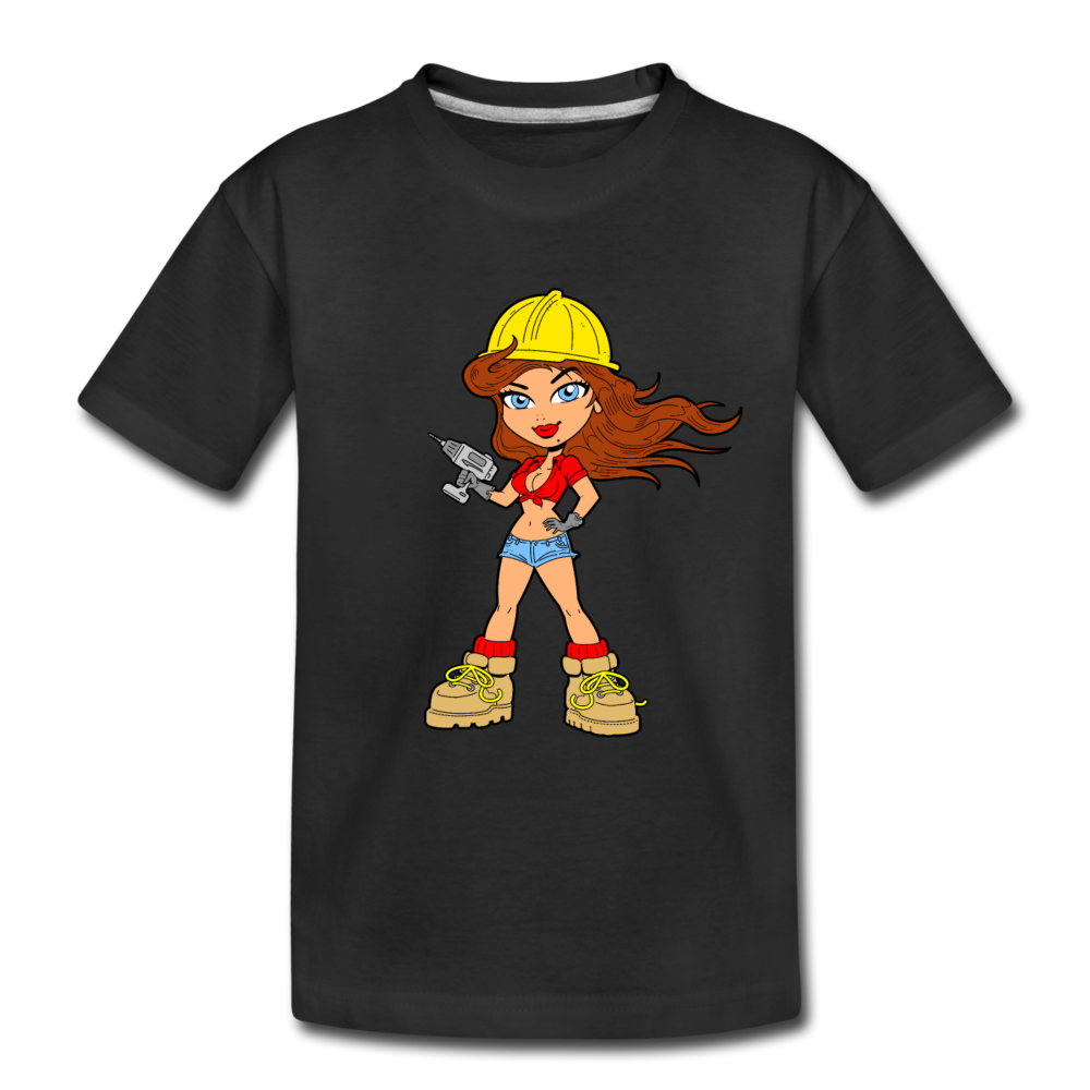 Construction Girl Cartoon Kids T-Shirt - black