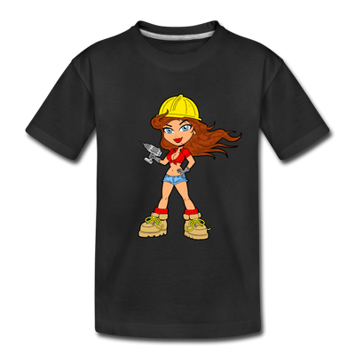 Construction Girl Cartoon Kids T-Shirt - black