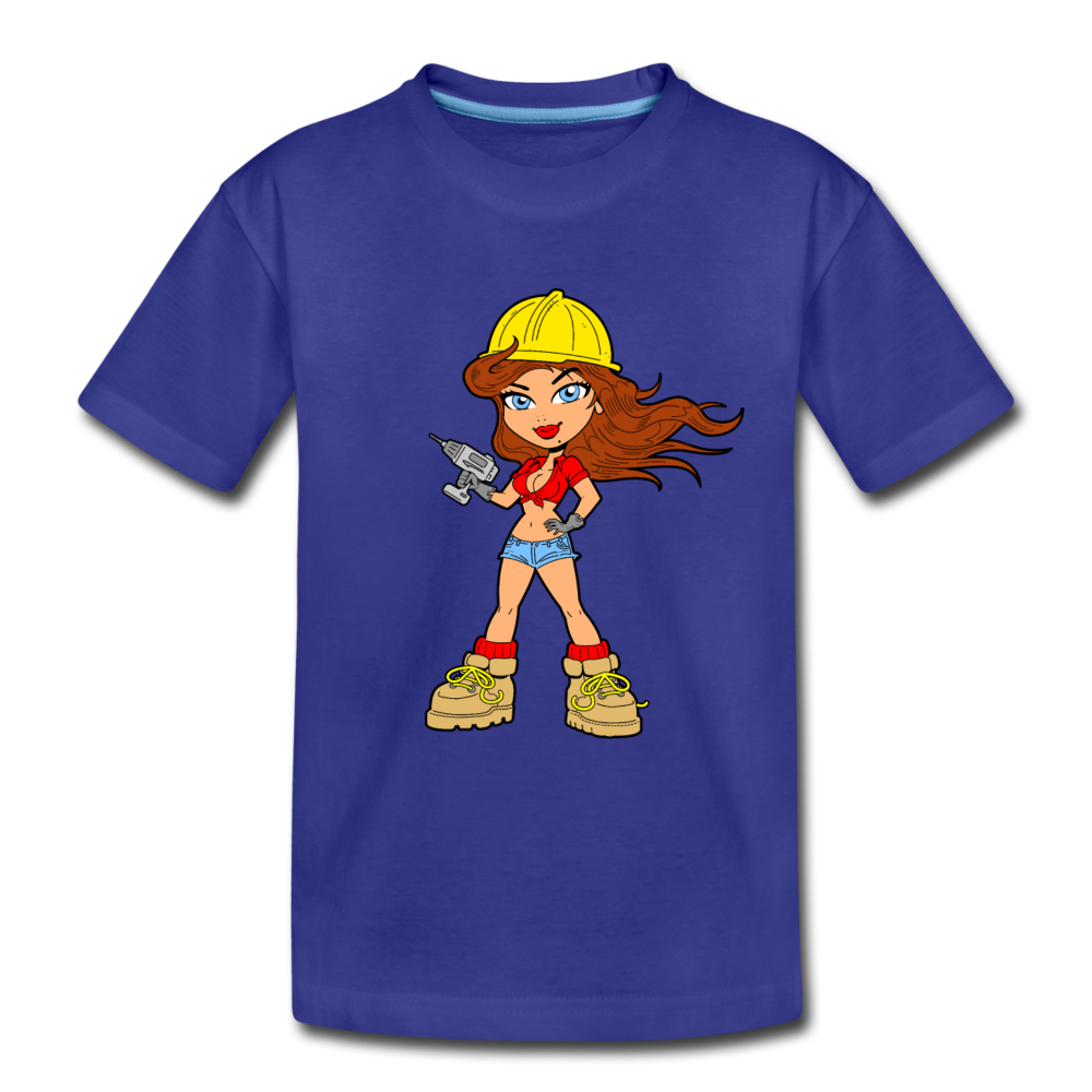 Construction Girl Cartoon Kids T-Shirt - royal blue