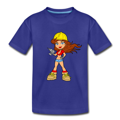 Construction Girl Cartoon Kids T-Shirt - royal blue