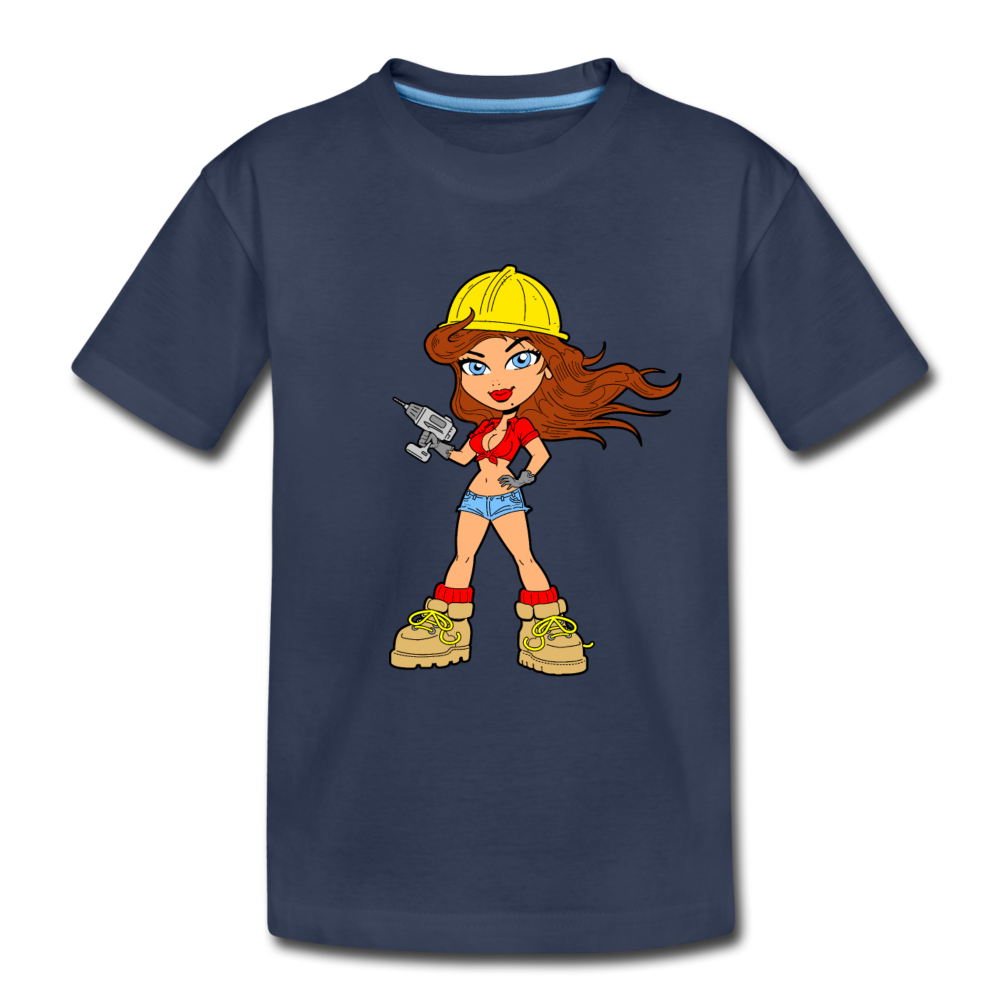 Construction Girl Cartoon Kids T-Shirt - navy