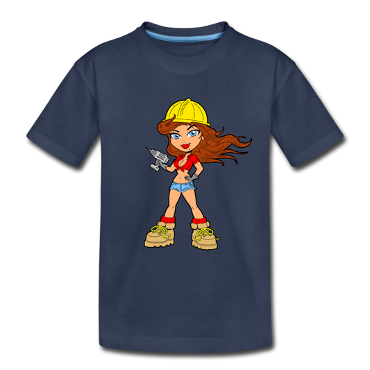 Construction Girl Cartoon Kids T-Shirt - navy