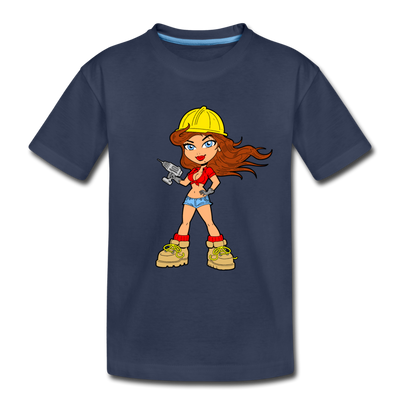 Construction Girl Cartoon Kids T-Shirt - navy