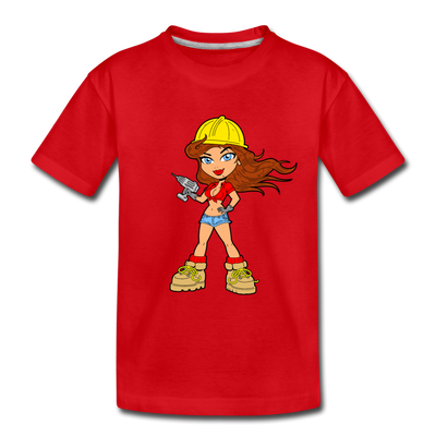 Construction Girl Cartoon Kids T-Shirt - red
