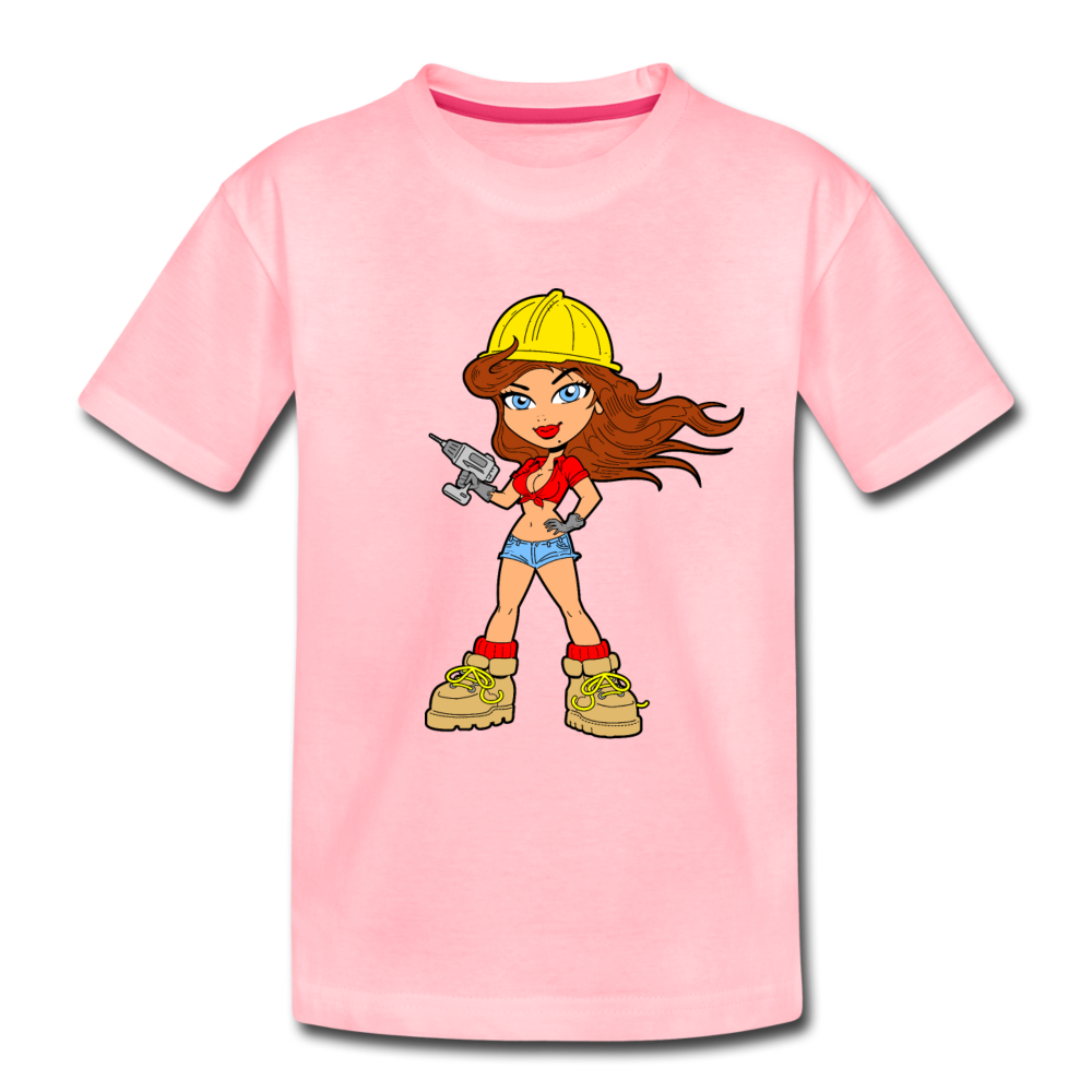 Construction Girl Cartoon Kids T-Shirt - pink