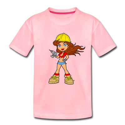 Construction Girl Cartoon Kids T-Shirt - pink