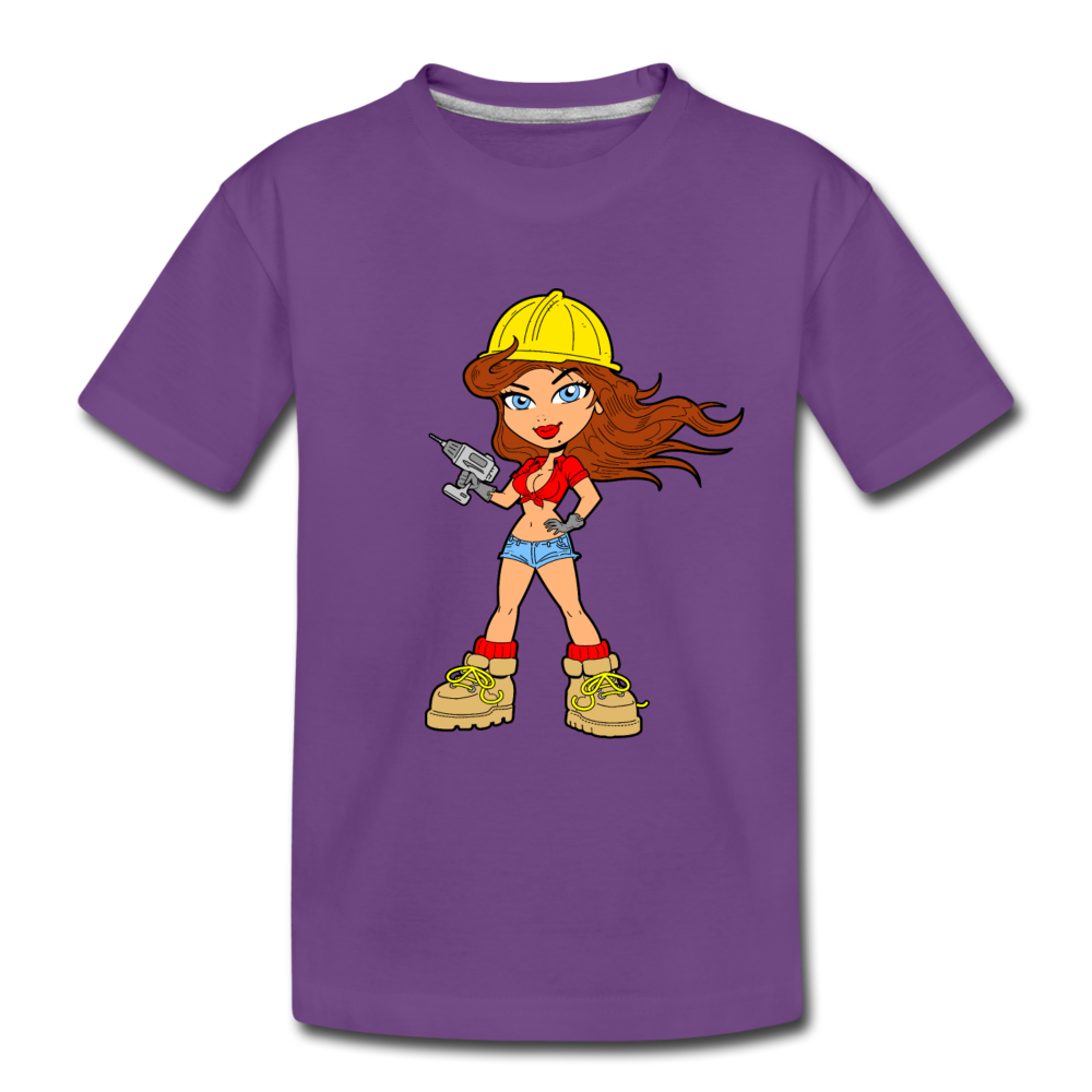 Construction Girl Cartoon Kids T-Shirt - purple