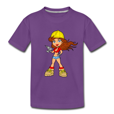 Construction Girl Cartoon Kids T-Shirt - purple