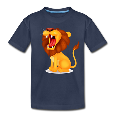 Roaring Lion Cartoon Kids T-Shirt - navy