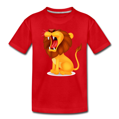 Roaring Lion Cartoon Kids T-Shirt - red