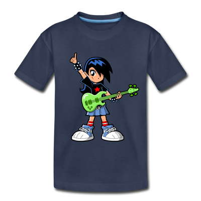 Guitar Girl Cartoon Kids T-Shirt - navy