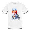 Motorcycle Girl Cartoon Kids T-Shirt - white