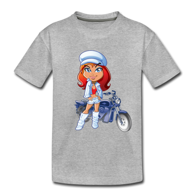 Motorcycle Girl Cartoon Kids T-Shirt - heather gray