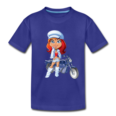 Motorcycle Girl Cartoon Kids T-Shirt - royal blue