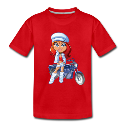 Motorcycle Girl Cartoon Kids T-Shirt - red