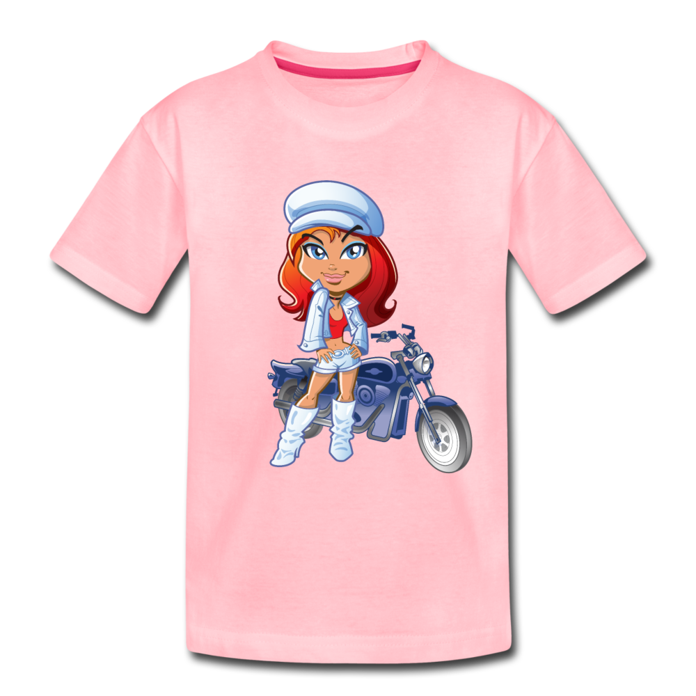 Motorcycle Girl Cartoon Kids T-Shirt - pink