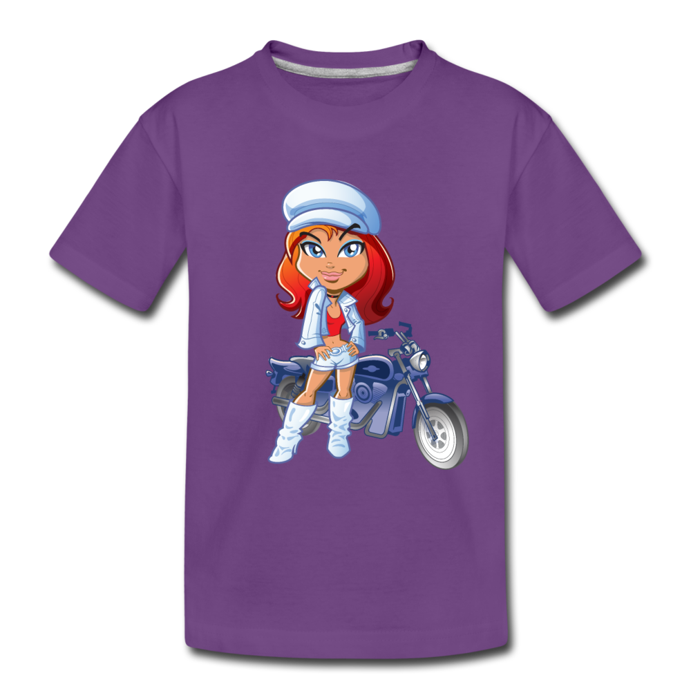 Motorcycle Girl Cartoon Kids T-Shirt - purple