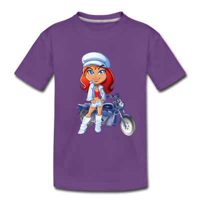Motorcycle Girl Cartoon Kids T-Shirt - purple