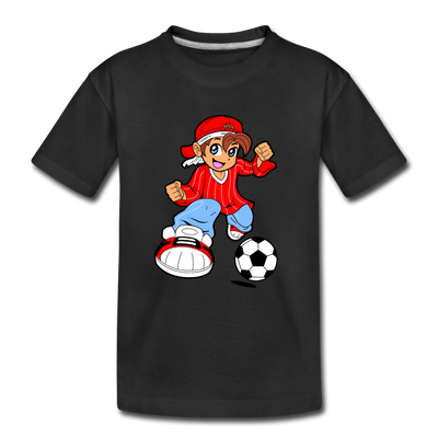 Soccer Boy Cartoon Kids T-Shirt - black