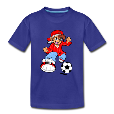 Soccer Boy Cartoon Kids T-Shirt - royal blue