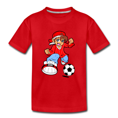 Soccer Boy Cartoon Kids T-Shirt - red