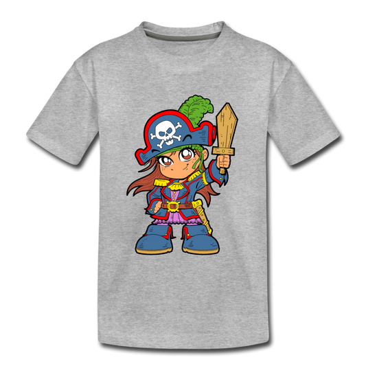 Pirate Cartoon Kids T-Shirt - heather gray