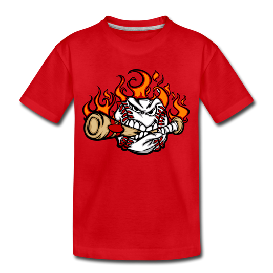 Baseball Biting Bat Kids T-Shirt - red