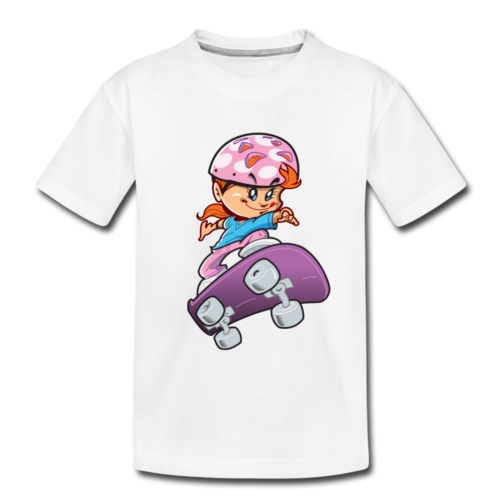 Skater Girl Cartoon Kids T-Shirt - white