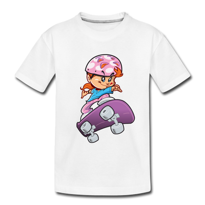 Skater Girl Cartoon Kids T-Shirt - white