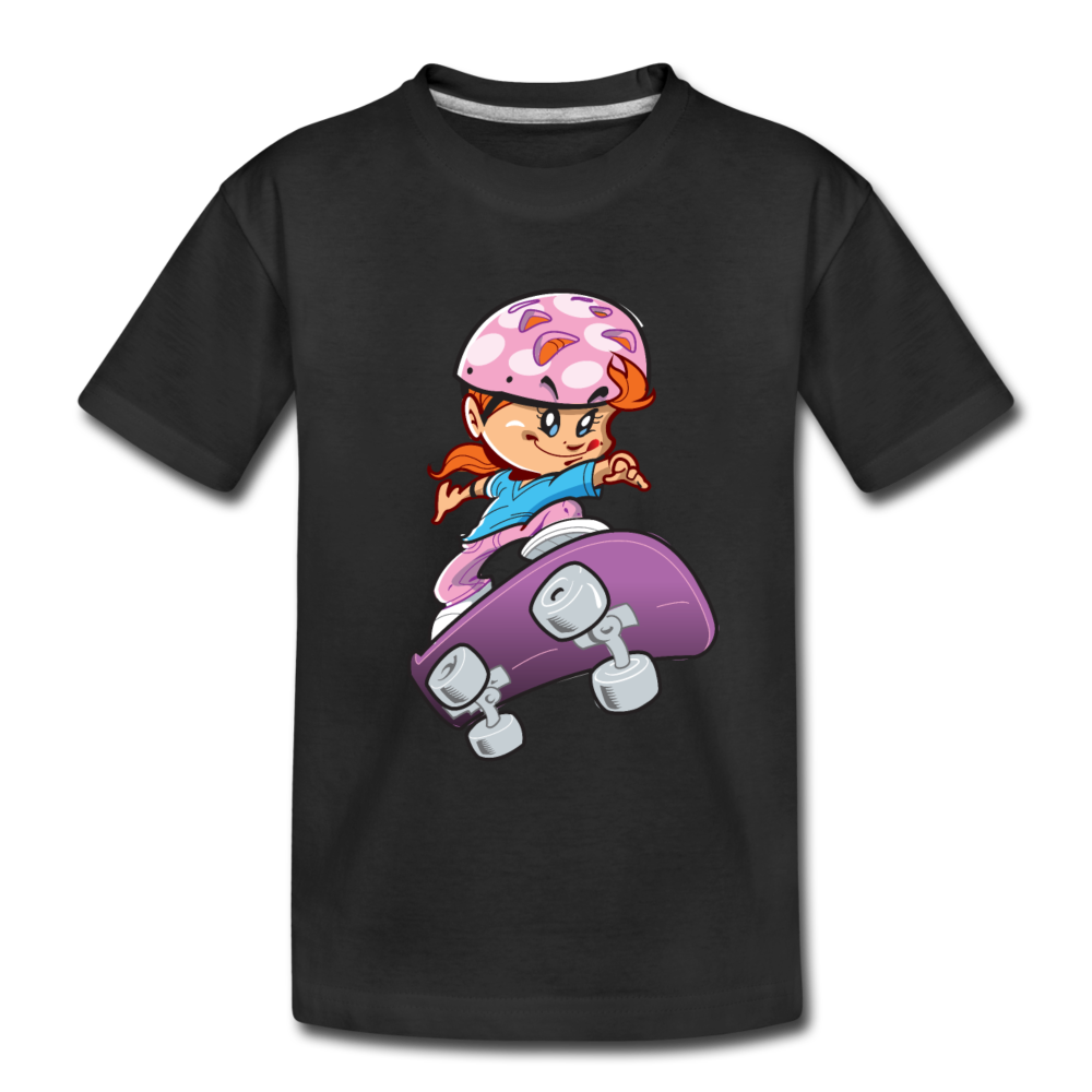 Skater Girl Cartoon Kids T-Shirt - black