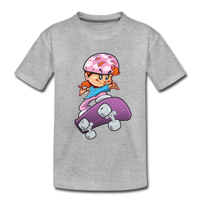 Skater Girl Cartoon Kids T-Shirt - heather gray